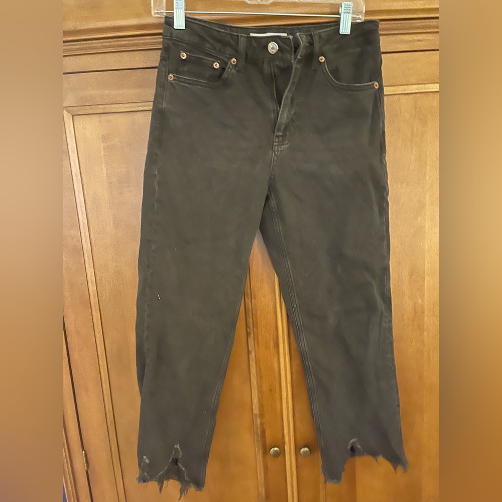 Top shop frayed hem black jeans